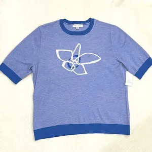 Daily Thread Blue Floral Short Sleeve Sweater NWT Size Large thumbnail 9