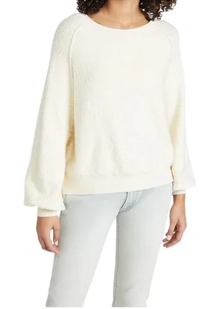 Free People Found My Friend Textured Cream Oversized Cotton Blend Pullover XL thumbnail 1
