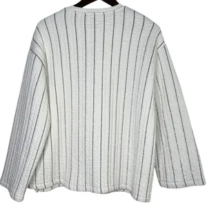 NWT Zara Boxy Oversized Striped Soft Quilted Long Sleeve Sweater M White Black thumbnail 4