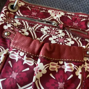 Fossil‎ Red Floral Canvas Leather Trim Crossbody Bag Small Messenger Purse thumbnail 14