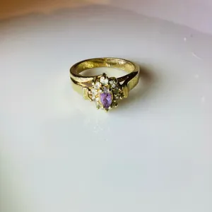 Simulated Amethyst and Crystal Halo Ring Gold thumbnail 9