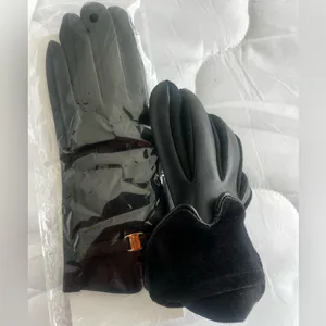 Black Leather Gloves with Gold Accent thumbnail 3