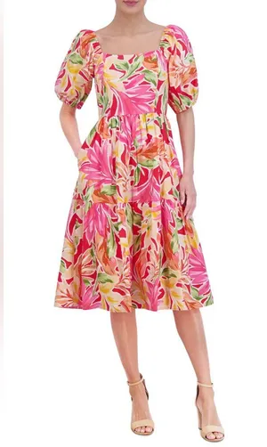 NWT Vince Camuto Size 22W Pink Multi Floral Print Puff Short Sleeve Midi Dress thumbnail 11