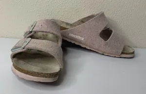 Birkenstock Arizona Shearling Sandals Sz 37 US 6 Pink Suede Fuzzy Wool Slides thumbnail 1