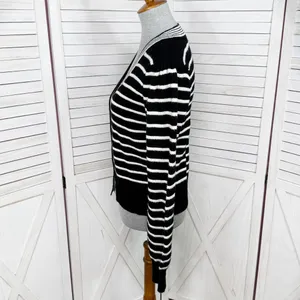 Bagatelle Collection Striped V Neck Cardigan‎ Sweater Black White Small thumbnail 2