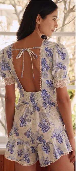 Anthropologie LyreBird Puff Sleeve Romper thumbnail 1