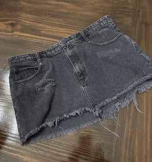 Free People Distressed Black Mini Skirt Size 10 Denim thumbnail 1