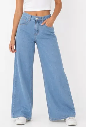 Fashion Jeans Light Wash High Waisted Wide Leg Denim Pants Size Small thumbnail 1