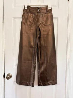 Maeve Anthropologie Colette Metallic Faux Leather Crop Wide Leg Pants 23 Y2K Moto Chic thumbnail 2