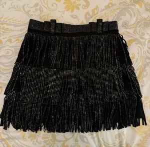 Blushing Brunette Black Fringe Skirt thumbnail 2
