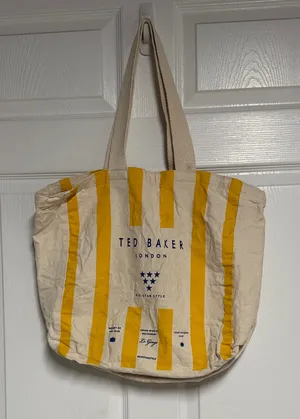 Ted Baker Yellow and Cream Canvas Tote thumbnail 1