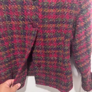 Vintage Cottage Classics Plaid Teddy Jacket Women's L Red Purple Boucle Button thumbnail 2