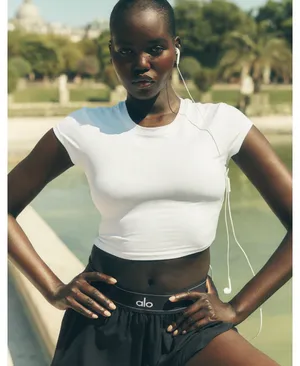 ALO Yoga White Short Sleeve Cropped Crew Tee thumbnail 4