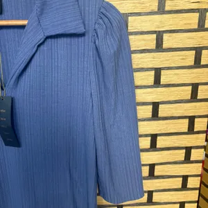 W5 Blue Ribbed Collar Top Size‎ Medium thumbnail 4
