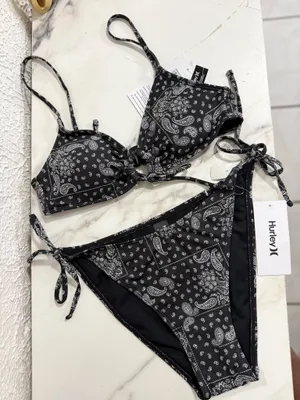 Hurley Paisley Black Bandana Paisley Two-Piece Bikini Swimsuit Top S Bottom L thumbnail 2