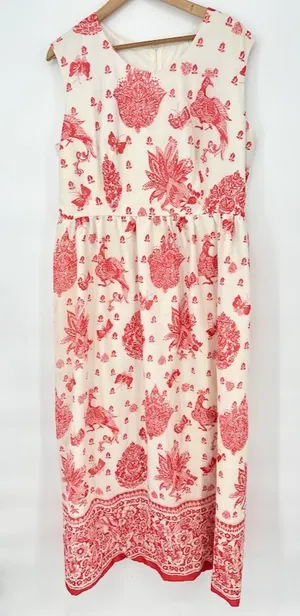 Vintage Lady Lewis Maxi Dress XL Peacock Toile‎ Cottagecore Peacock Romantic thumbnail 1