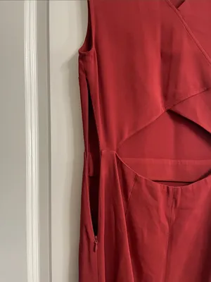 ALC Frank Size 2 Sleeveless Shift Dress Cut Out Back Brick Color Midi Slit thumbnail 6