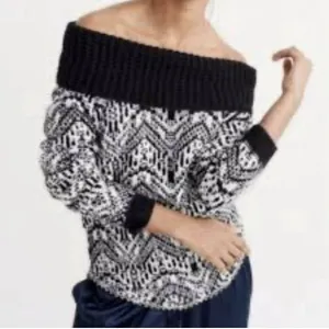 Abercrombie & Fitch Wool Alpaca Off Shoulder Sweater Small Black White thumbnail 1