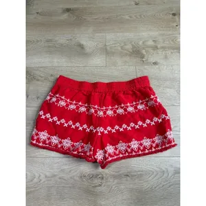 LOFT Red Embroidered shorts LINEN VISCOSE drawstring BOHO pockets Fray Edge sz S thumbnail 3
