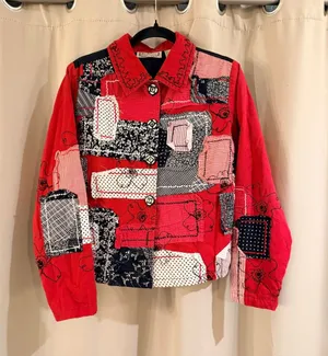 New directions Red Patchwork Jacket with Navy & White Panels thumbnail 1