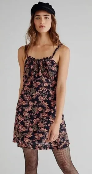 Free People Made Ya Look Sparkle Black Printed Mini Dress Size: Large thumbnail 1
