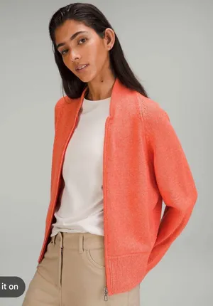 Lululemon‎ Cotton Blend Full Zip Sweater Women XL Coral Good LW3GK6S thumbnail 1