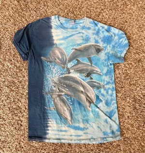 Y2K blue dolphin tie dye t shirt thumbnail 1