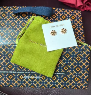 Tory Burch Gold Logo Studs with dust bag tissue Shopping bag thumbnail 1