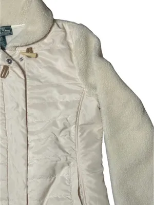 Vintage L-RL Ralph Lauren Active Cream Quilted Puffer Sherpa Jacket Size Medium thumbnail 3