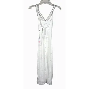 Midnight Doll White Pearl Beaded Midi Dress Small Open Back Rush Birthday thumbnail 6