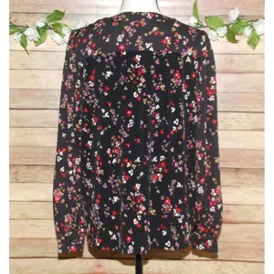 Ann Taylor Ladies Black Floral Long Sleeve Blouse Size S Button Up Ruffle Front thumbnail 6