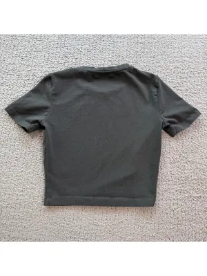 Zara Dark Gray Fitted Stretch Cropped Baby Tee Womens XS Basics Top Minimalist thumbnail 2