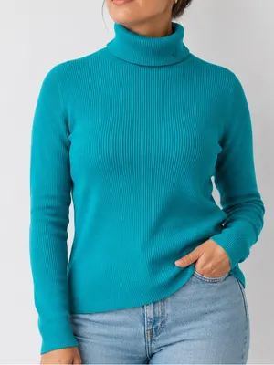 Vintage Lauren Ralph Lauren Teal Ribbed Cotton Turtleneck Sweater thumbnail 1