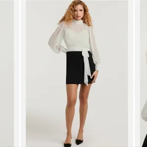 $495‎ Cinq à Sept Holiday Elena White Black Sheer Blouson Mini Dress Sz 2 NEW thumbnail 4
