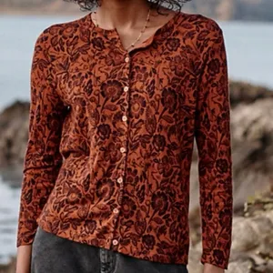 GARNET HILL Women's XS Signature Eco Merino Cardigan Botanical Forest Animals thumbnail 16