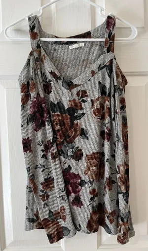 Maurices Gray Floral Cold-Shoulder Ribbed Top thumbnail 1