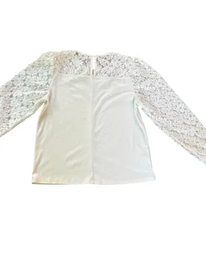 LOFT White Lace-Yoke Long Sleeve Top thumbnail 5