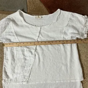 JBL Monica Italian Linen Patchwork Top Womens OS White Boho Frayed Raw Hem Gauze thumbnail 3