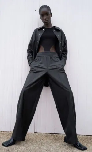 ZARA Black Faux Leather Wide Leg Pants Trousers thumbnail 8
