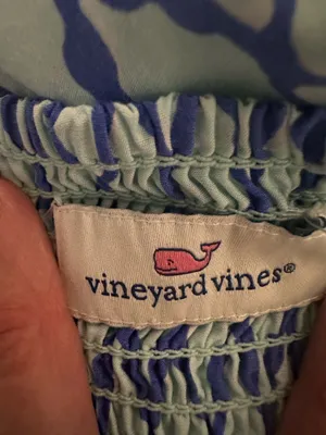 Vineyard Vines Blue Geo Print V-Neck Smocked Sleeveless Maxi Dress Size S thumbnail 7