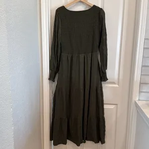 Kirundo smocked olive green long sleeve maxi dress thumbnail 9