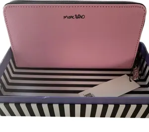 Marc Tetro Black Tuxedo Cat‎ Zip Around Long Wallet Pink Saffiano Pop Art NIB thumbnail 1