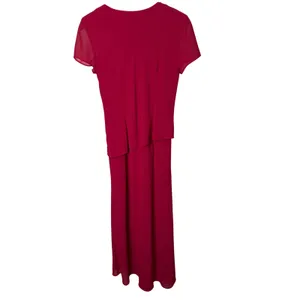 Positive Attitude Red Beaded Floral Embroidered Layered‎ Maxi Dress Size 6 thumbnail 7