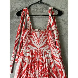 Sheridan French Coral White Tropical Print Tie Shoulder Maxi Dress Resort Boho M thumbnail 2