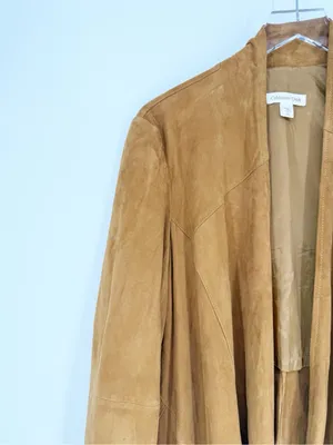 Coldwater Creek 100% Leather‎ Open Front Jacket Women's S Tan Western Boho thumbnail 4