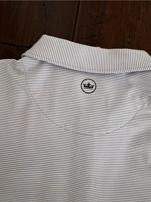 Peter Millar Light Blue Striped Polo with  Logo thumbnail 6