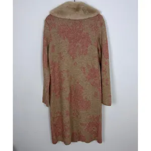 Happily Grey Long Cardigan Faux Fur Neckline Pink Tan Elevated Indie Glam Large thumbnail 9