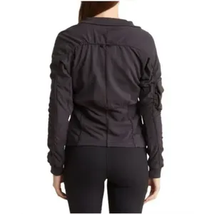 NEW Free People Movement Foundation Ruched Seam Jacket in Black Bomber Jacket thumbnail 2