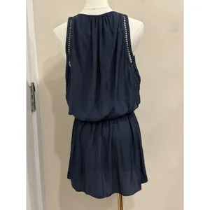 Ramy Brook Elda Sleeveless Keyhole Smocked Blouson Mini Dress Navy Blue Medium thumbnail 2