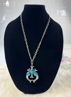 Turquoise vtg Gemstone Southwestern Style Pendant Necklace Silver‎ Tone thumbnail 1